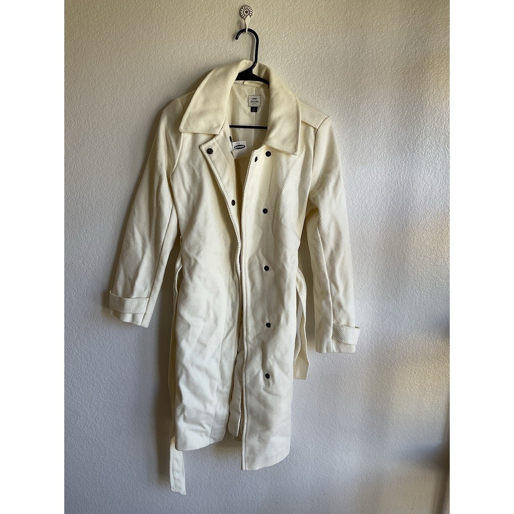 Old Navy Women's Long Sleeve Ivory Trench‎ Coat Medium Flaw